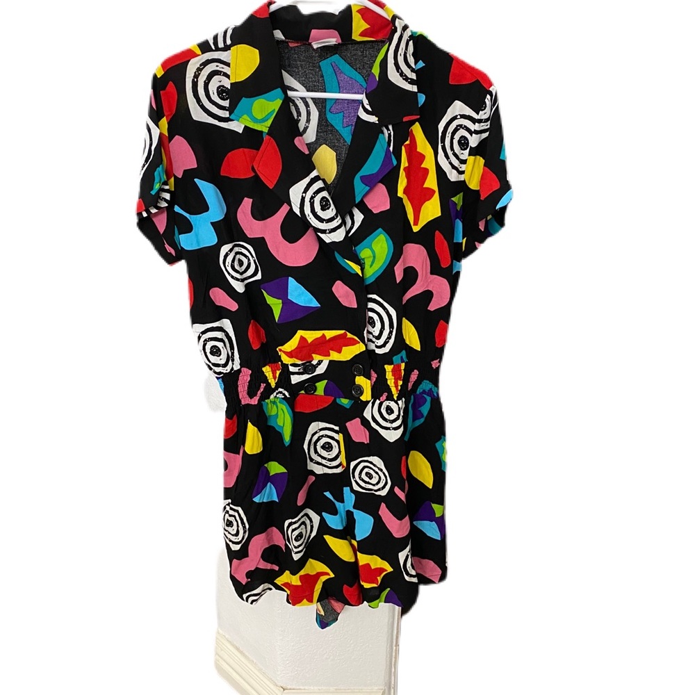 80's vibe multi color romper with collar size M
